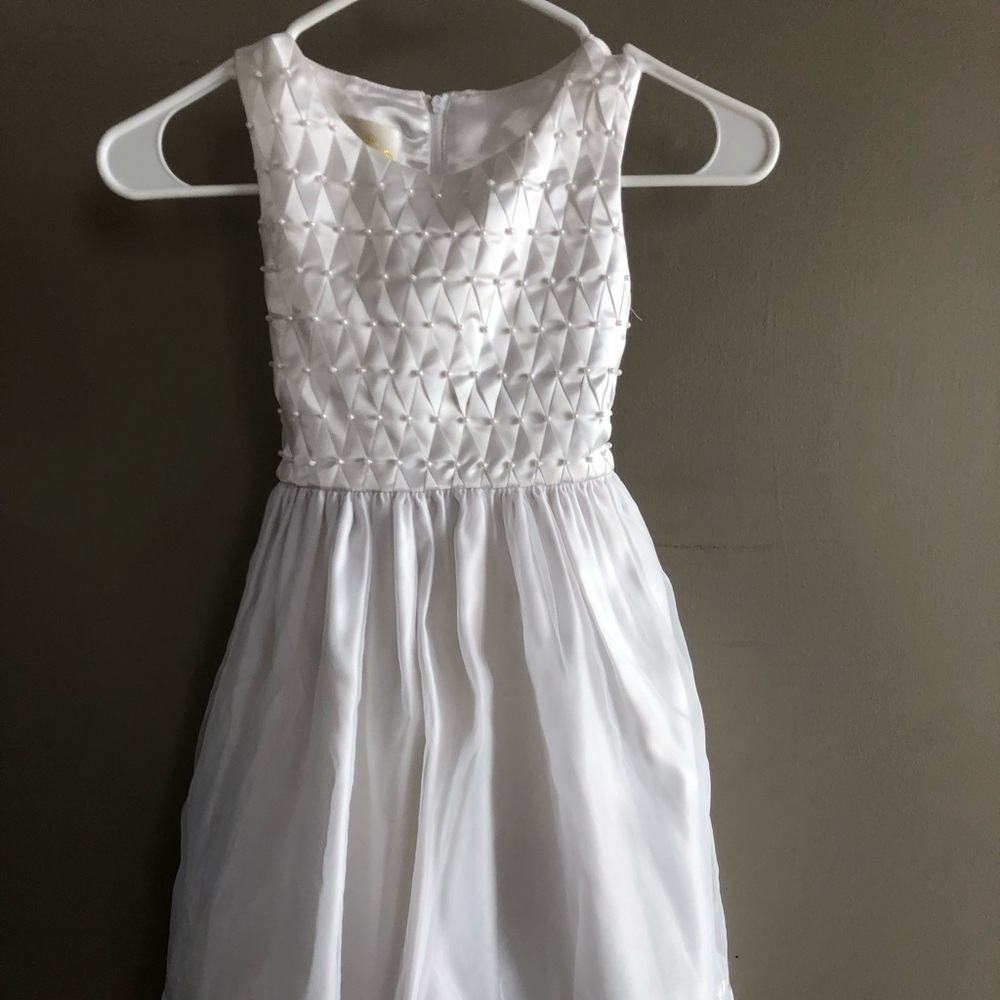 American Princess white flower girl dress